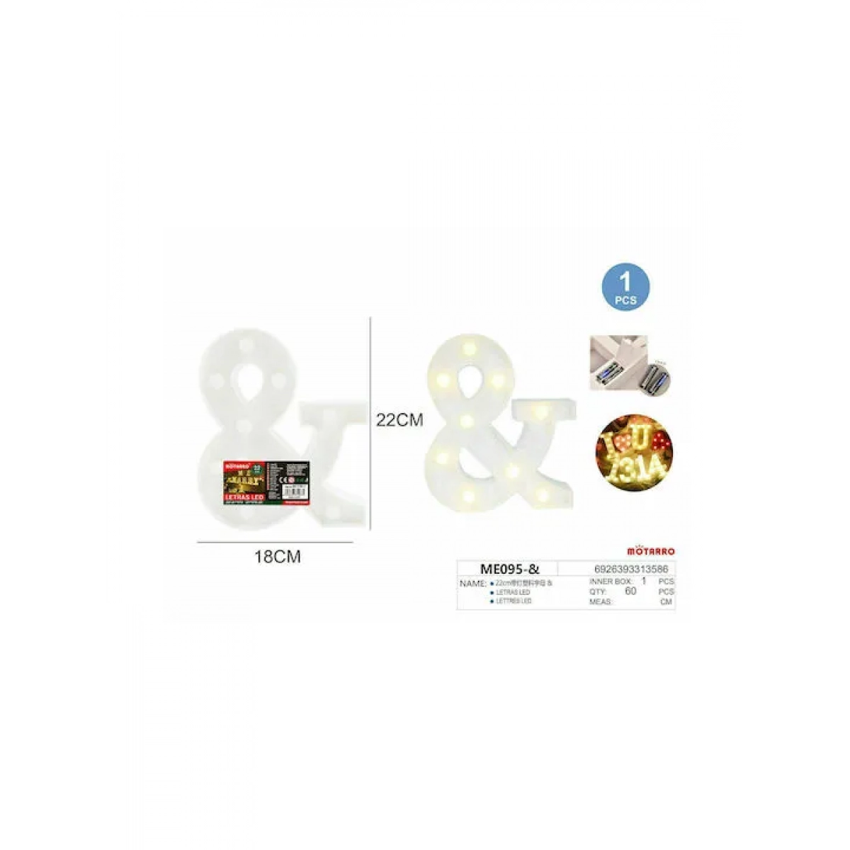 Motarro Διακοσμητικό Φωτιστικό LED 22cm*15cm Γράμμα @ σε Λευκό Χρώμα - Image 2