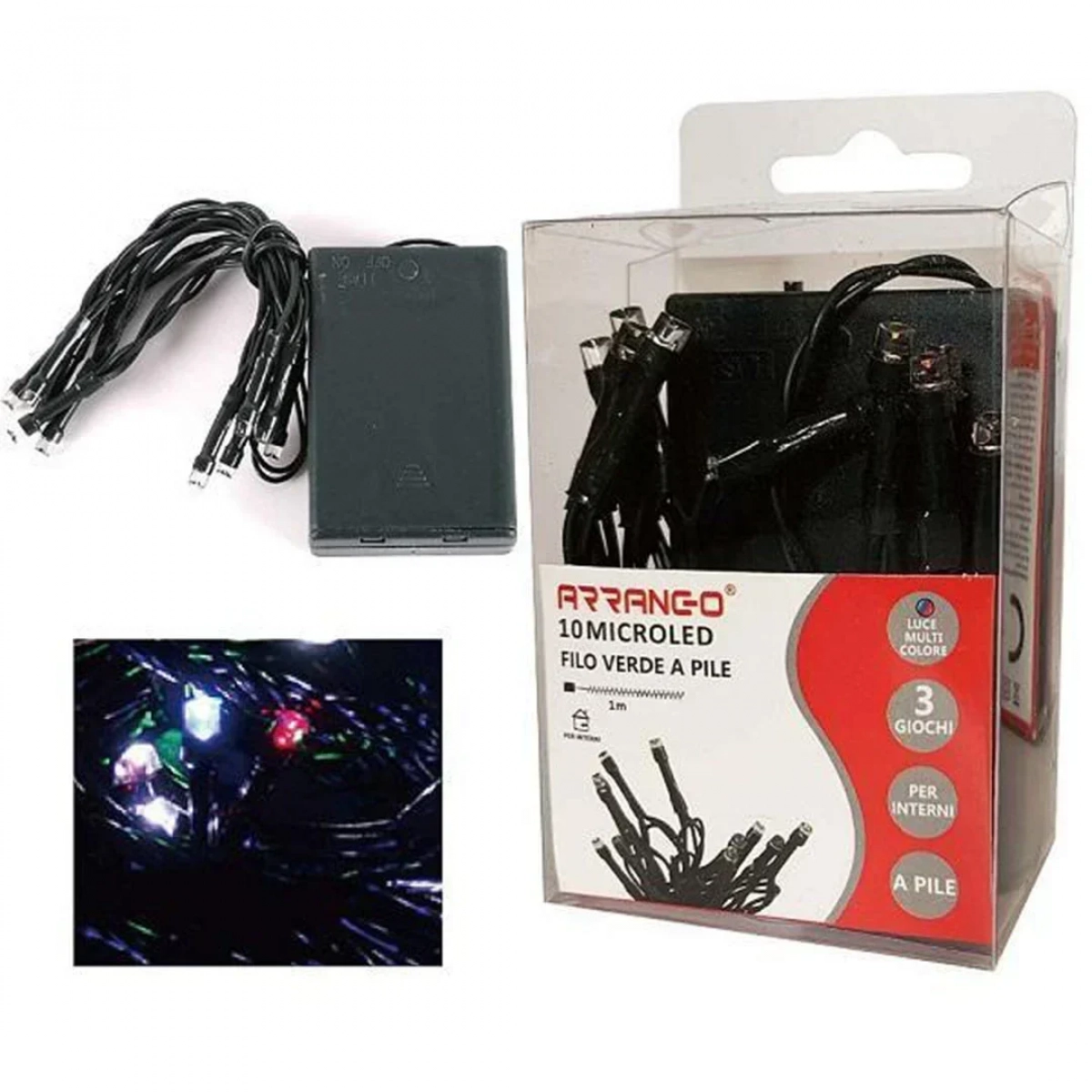 10 Χριστουγεννιάτικα Λαμπάκια LED Πολύχρωμα Arrango AN57473