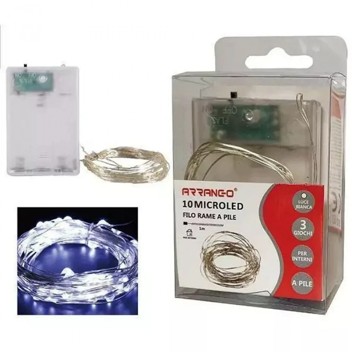 10 Χριστουγεννιάτικα Λαμπάκια LED Ψυχρό Λευκό Arrango AN57485
