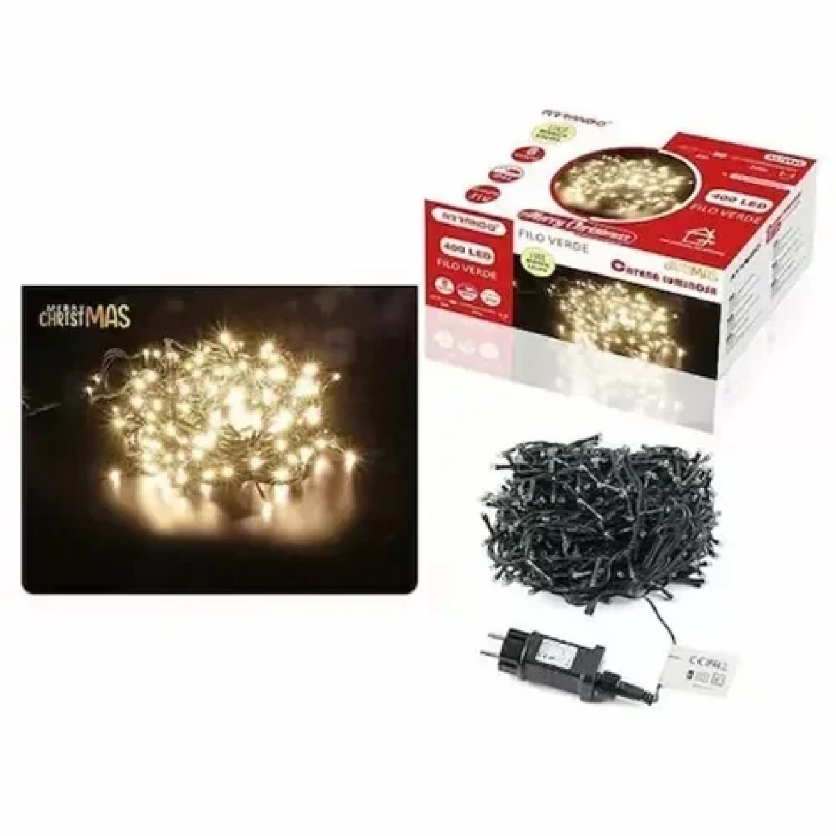 400 Χριστουγεννιάτικα Λαμπάκια LED Θερμό Λευκό 23Μ Εξωτερικού χώρου σε Σειρά με Πράσινο Καλώδιο Arrango AN79645
