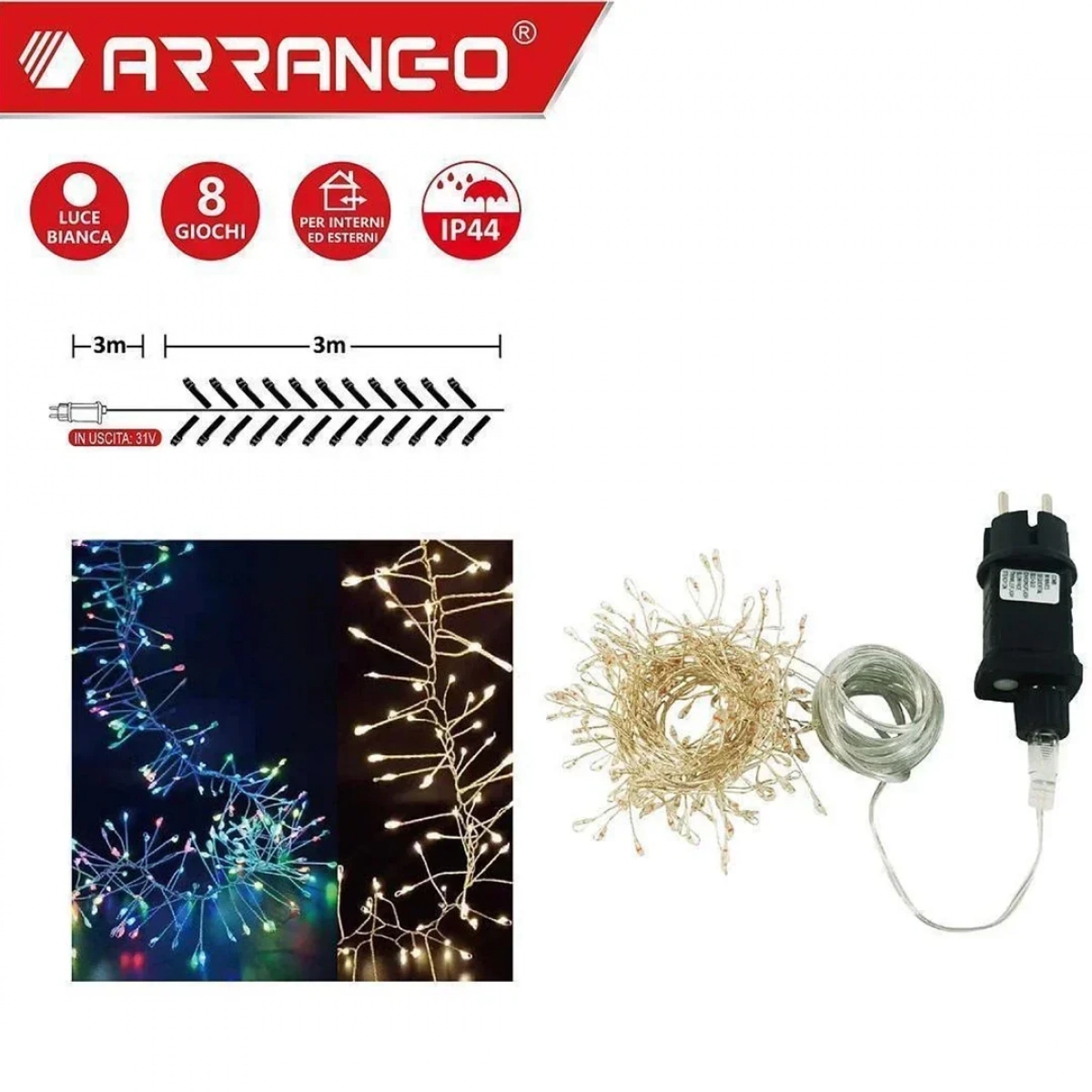 200 Χριστουγεννιάτικα Λαμπάκια LED Λευκό φως 3μ Arrango AN76876