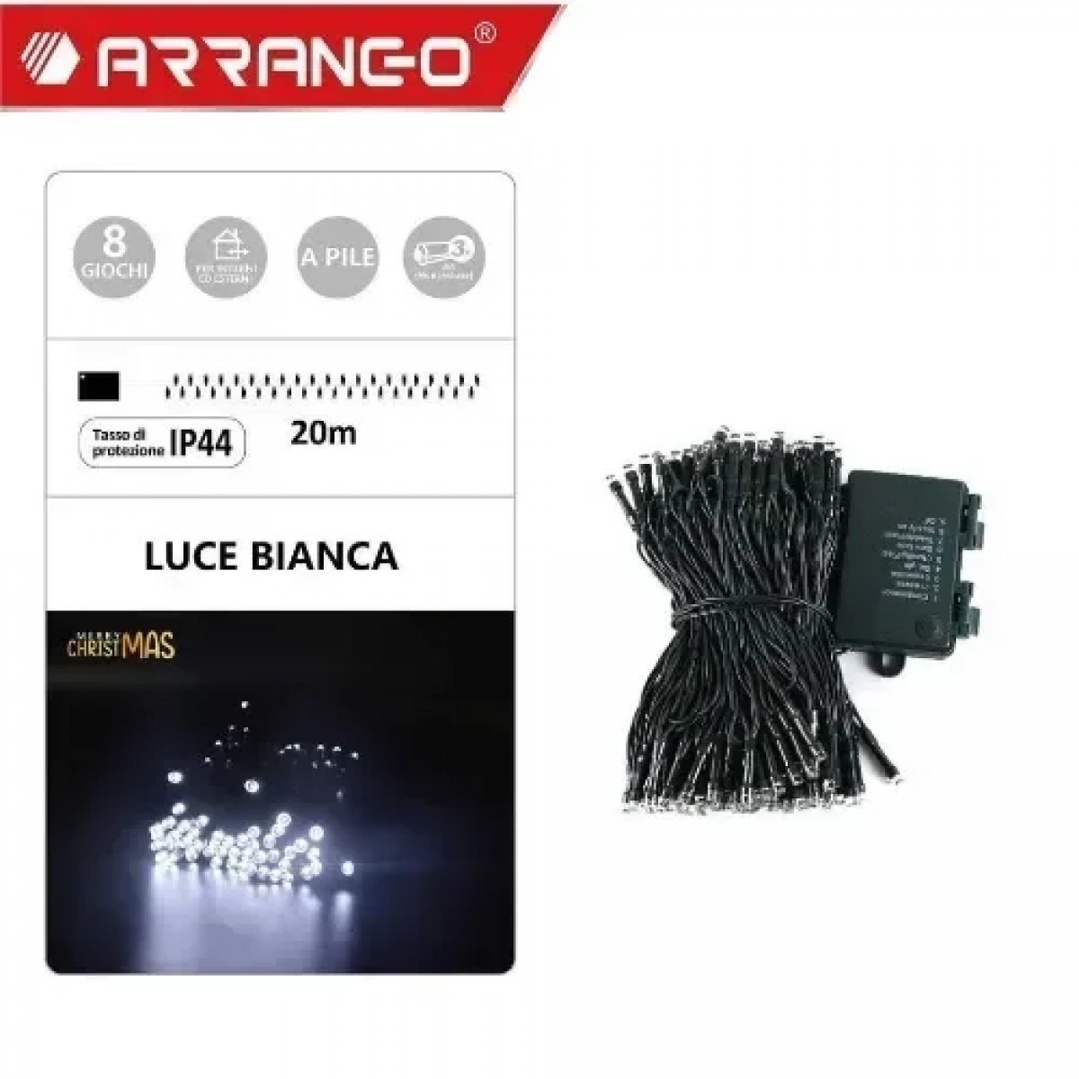 200 Χριστουγεννιάτικα Λαμπάκια LED Αδιάβροχα IP44 Ψυχρό Λευκό 20Μ Εσωτερικού και Εξωτερικού χώρου σε Σειρά με Πράσινο Καλώδιο Arrango AN57499