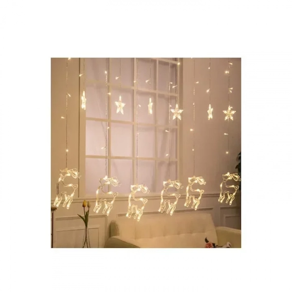 LED Χριστουγεννιάτικα Φωτάκια Κουρτίνα 3μ σε Σχήμα Ελαφιού με Λευκό Ψυχρό Φώς - Αστεριού LED Christmas Lights Star
