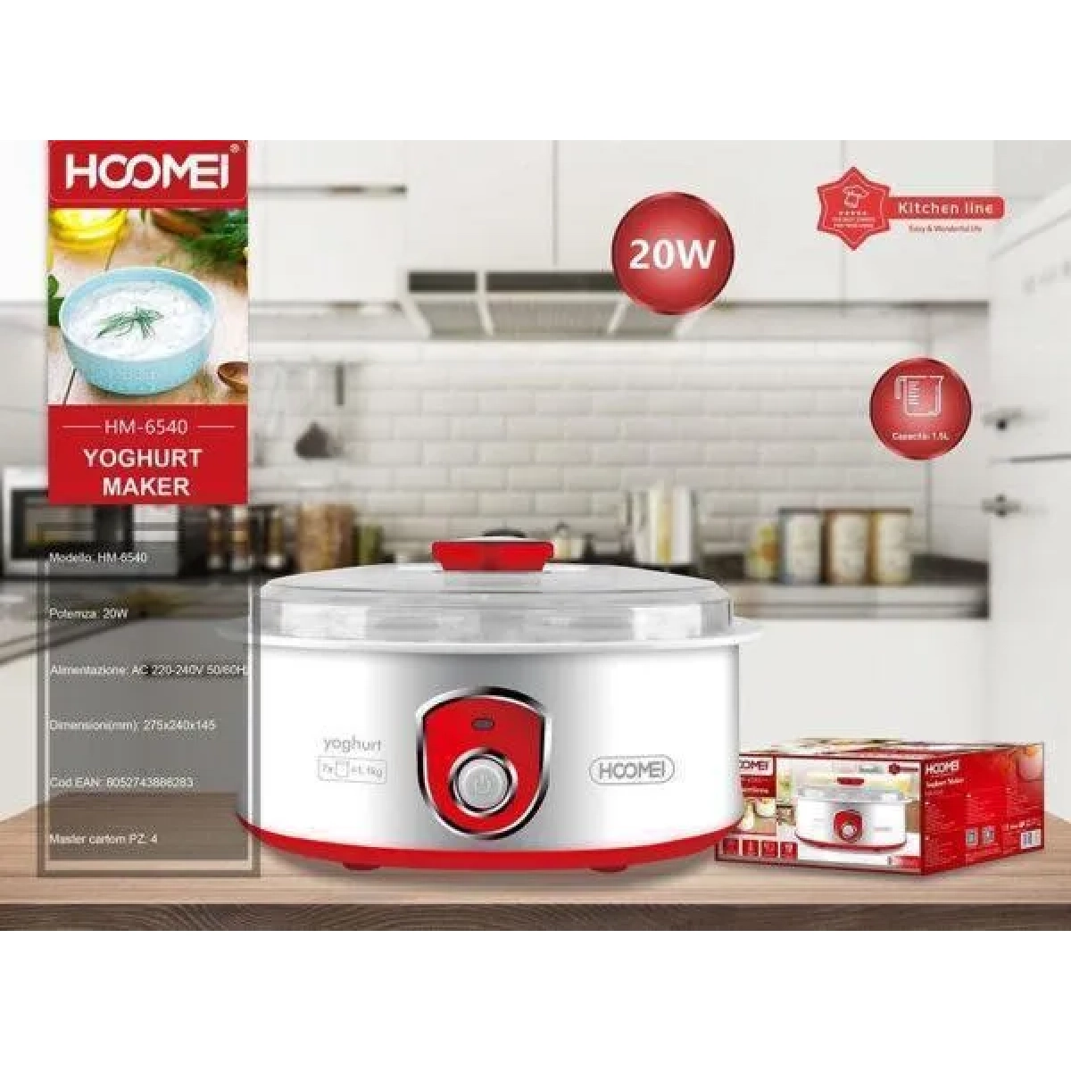 Γιαουρτομηχανή με Κάδο 1.5lt 20W Hoomei HM-6540 Λευκό/Κόκκινο d