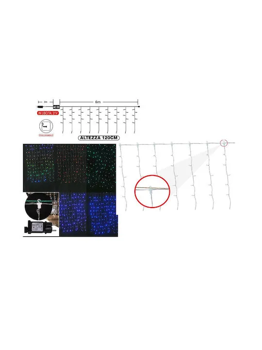 480 Χριστουγεννιάτικα Λαμπάκια Led Φυσικό Λευκό Με Γάντζο 9Μ X 120Εκ Τύπου Κουρτίνα Με Διαφανές Καλώδιο An76954
