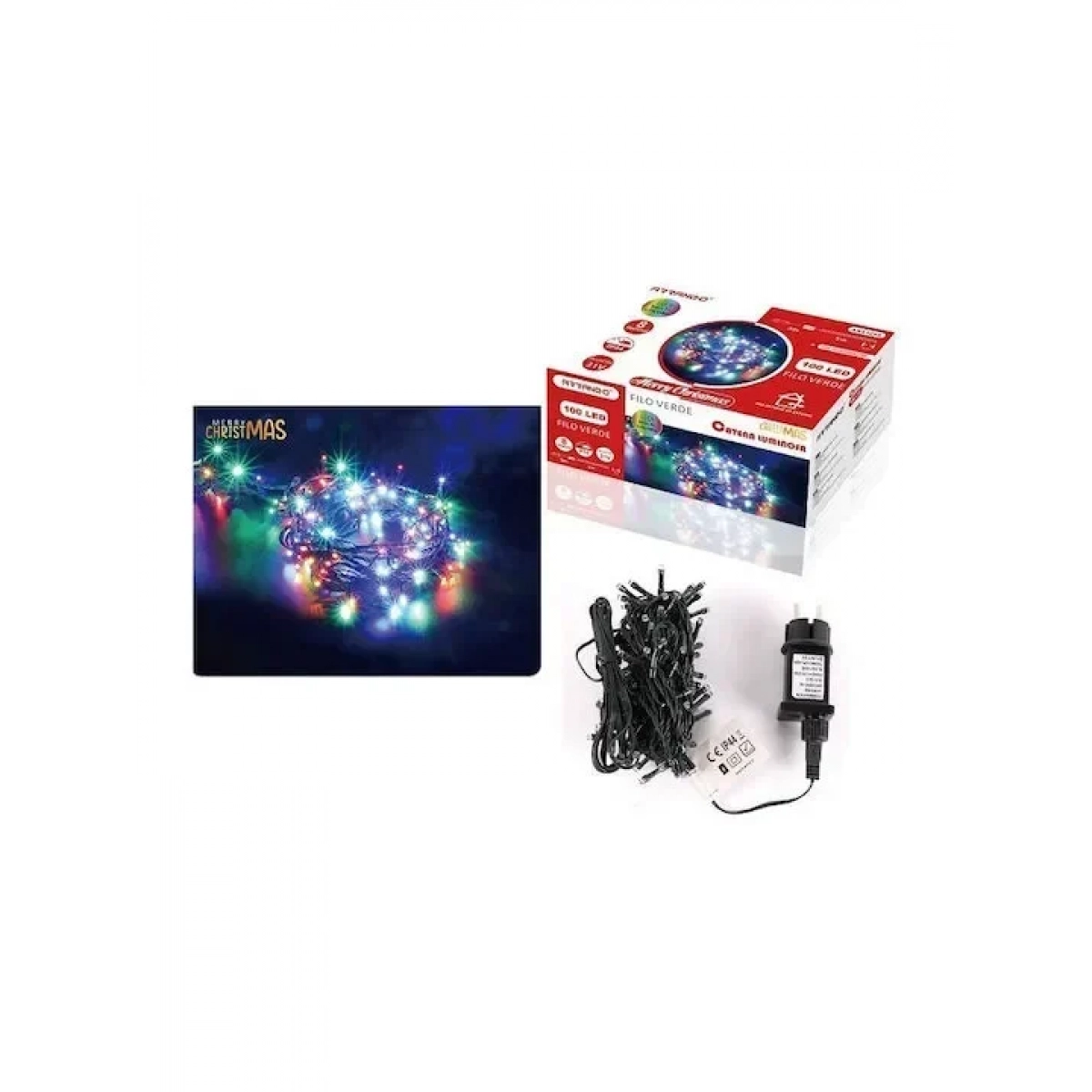 100 Χριστουγεννιάτικα Λαμπάκια LED Πολύχρωμα 8Μ Εξωτερικού χώρου σε Σειρά με Πράσινο Καλώδιο Arrango AN57296 - Image 3