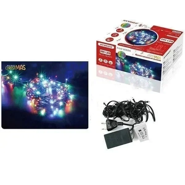 200 Χριστουγεννιάτικα Λαμπάκια LED Πολύχρωμα 15.5Μ Εσωτερικού χώρου σε Σειρά με Πράσινο Καλώδιο Arrango AN76695