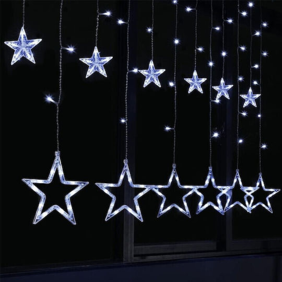 LED Χριστουγεννιάτικα Φωτάκια Ασύμμετρη Κουρτίνα 3μ σε Σχήμα Αστεριού 100 LED Ψυχρό Λευκό - Image 2