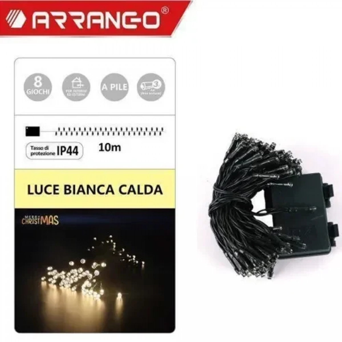 100 Χριστουγεννιάτικα Λαμπάκια LED Αδιάβροχα IP44 Θερμό Λευκό 10Μ Εσωτερικού και Εξωτερικού χώρου σε Σειρά με Πράσινο Καλώδιο Arrango AN57497