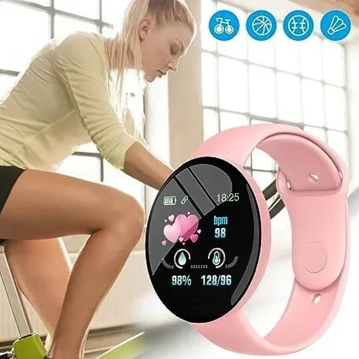 Αδιάβροχο IP67 Smartwatch Ρολόι D18 44mm Activity Tracker Smart Watch - Ροζ