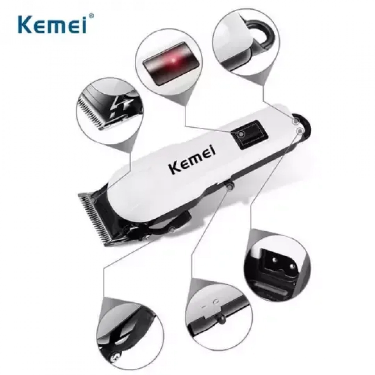 Kemei Επαναφορτιζόμενη Κουρευτική Μηχανή Λευκή KM-809B