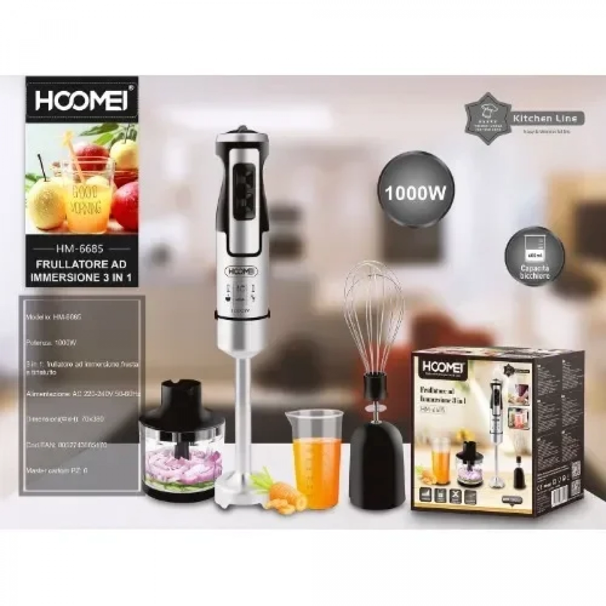 Ραβδομπλέντερ με Ανοξείδωτη Ράβδο 1000W 3 σε 1 Hoomei HM-6685 Inox - Image 5