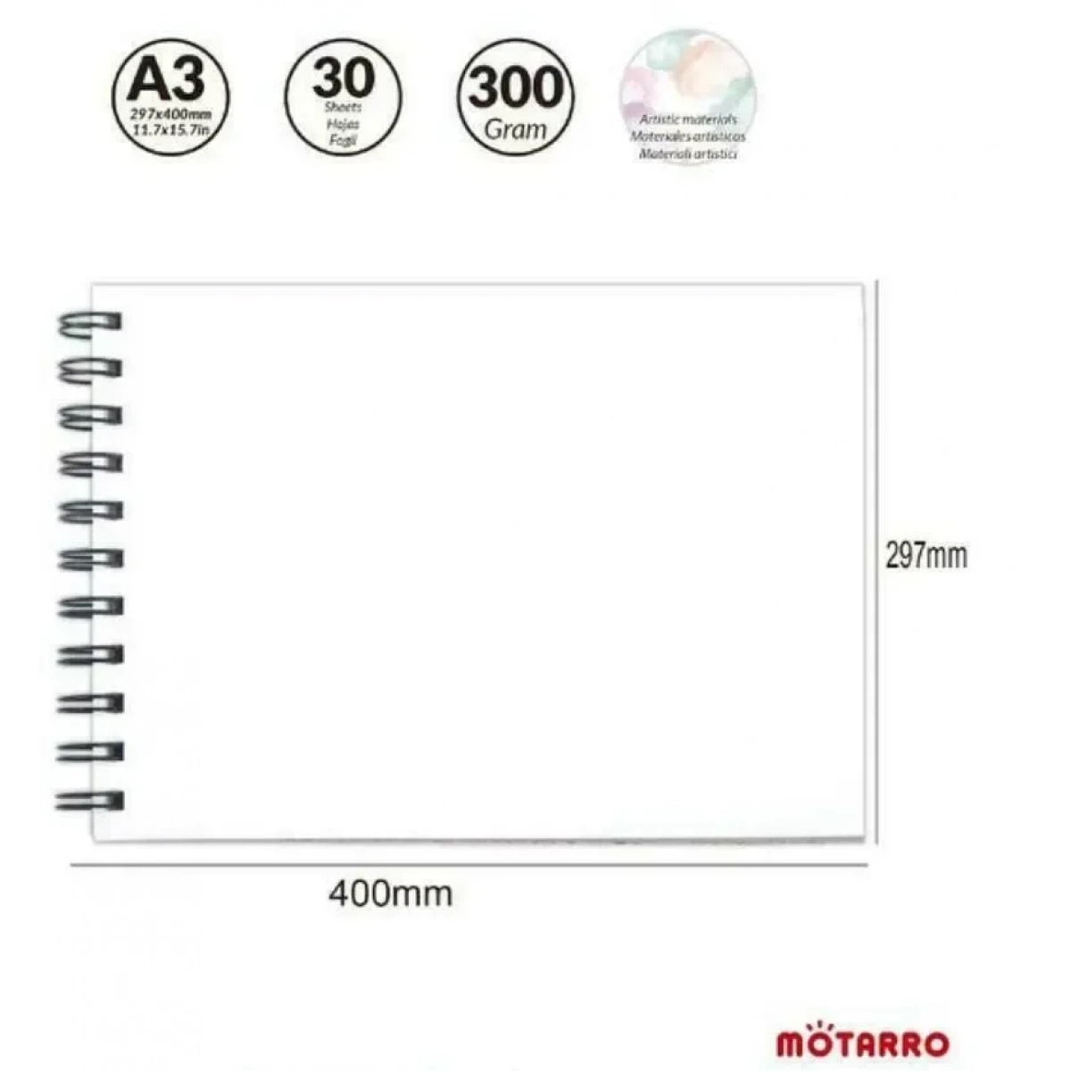 Motarro MP126-3 Μπλοκ Ακουαρέλας 300g No4 A3 30 Φύλλα - Image 2