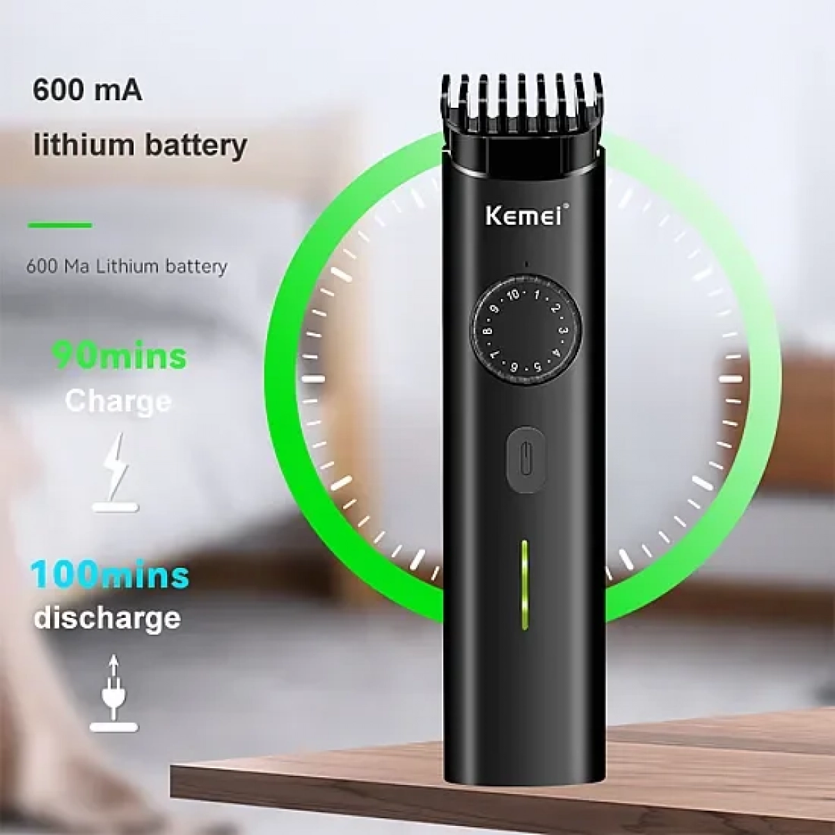 Kemei KM-1247 Επαναφορτιζόμενη Κουρευτική Μηχανή και Trimmer Μαύρη - Image 2