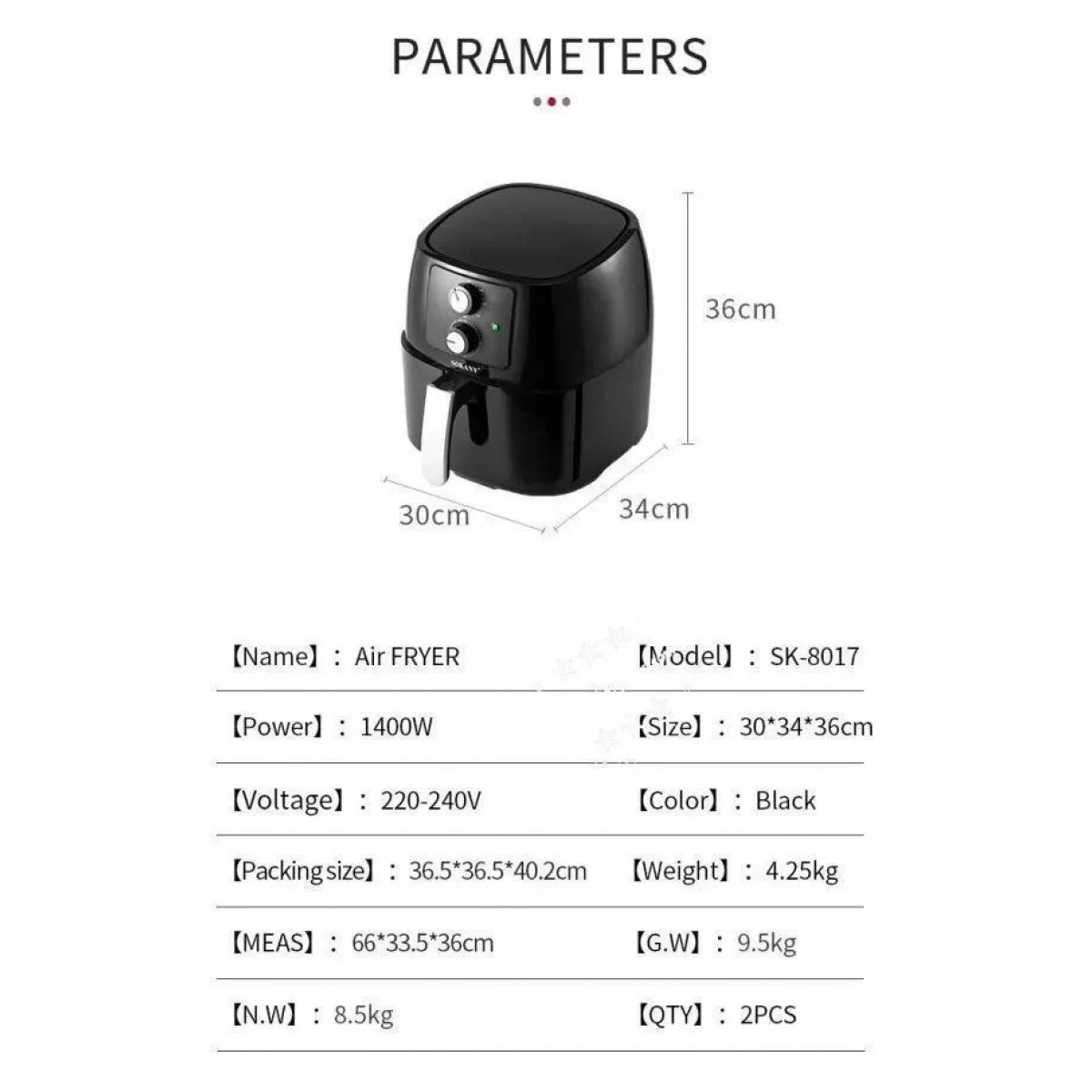 Φριτέζα Αέρος με Αποσπώμενο Κάδο 5lt 1400W Sokany SK-8017 Μαύρη - Image 2