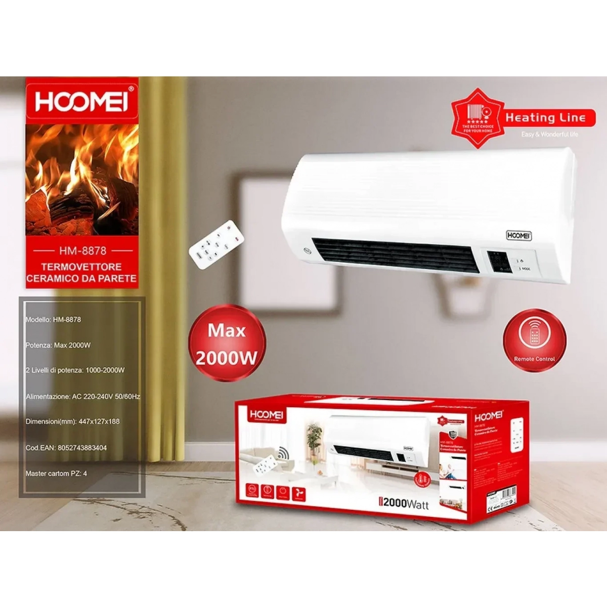 Hoomei HM-8878 Αερόθερμο Τοίχου 2000W - Image 3