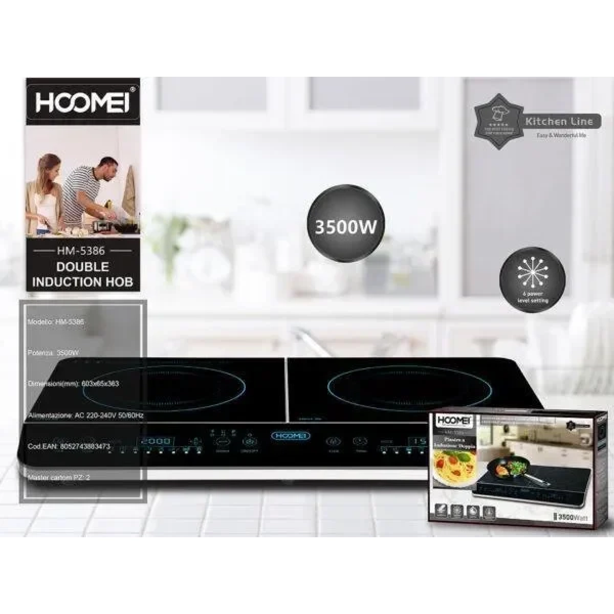 Επιτραπέζια Επαγωγική Εστία Διπλή 1500+2000W Hoomei HM-5386 Μαύρη - Image 4