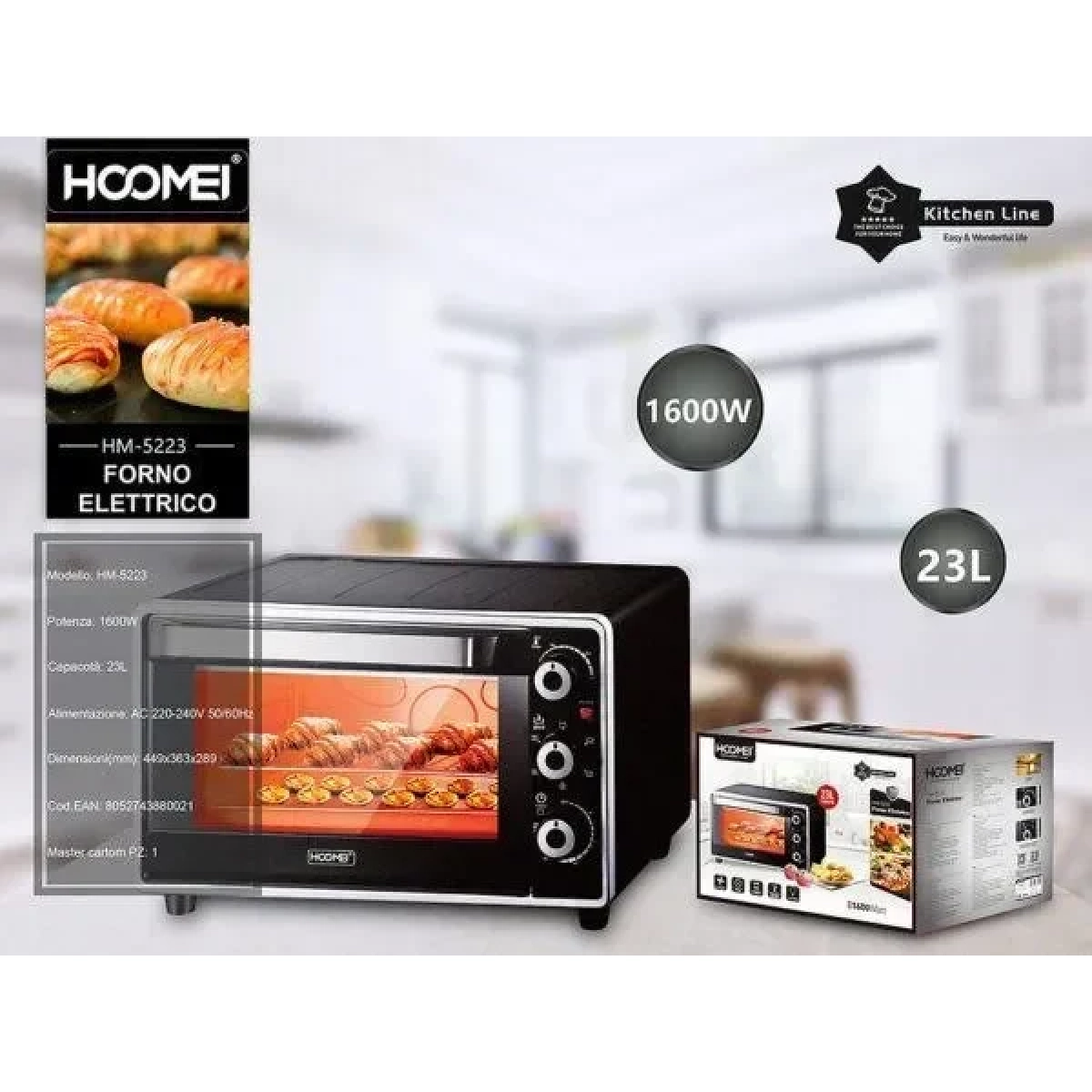 Ηλεκτρικό Φουρνάκι 23lt Χωρίς Εστίες 1600W Hoomei HM-5223 Μαύρο - Image 4