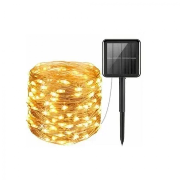 Ηλιακά Χριστουγεννιάτικα Φωτάκια 100 LED με 8 Προγράμματα σε Σύρμα - Θερμό Λευκό
