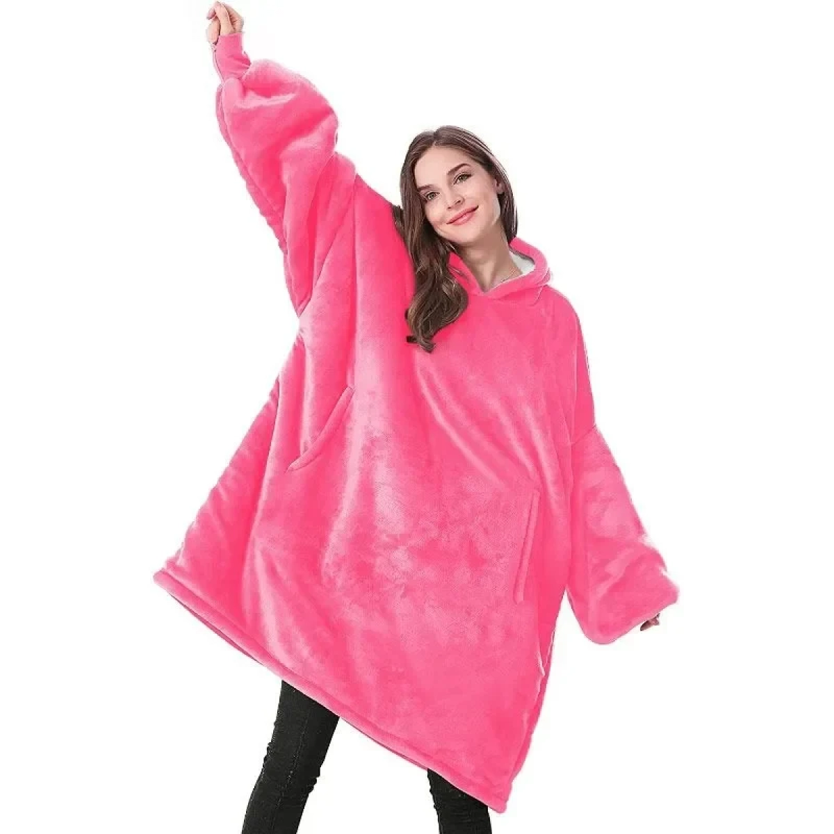 Κουβέρτα Fleece Βελούδινη Με Μανίκια Και Κουκούλα Ultra Plush Huggle Hoodie 70x90εκ Ροζ