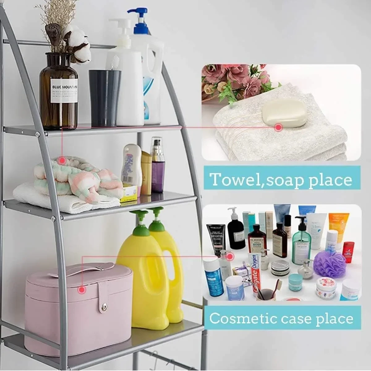 TM-0093 Επιδαπέδια Ραφιέρα Μπάνιου Μεταλλική με 3 Ράφια 47x25x166cm Λευκό