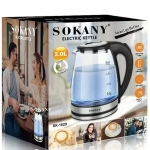 SOKANY Γυάλινος Βραστήρας νερού 2lt 1500W με φωτισμό σε Ασημί χρώμα, SK-1029
