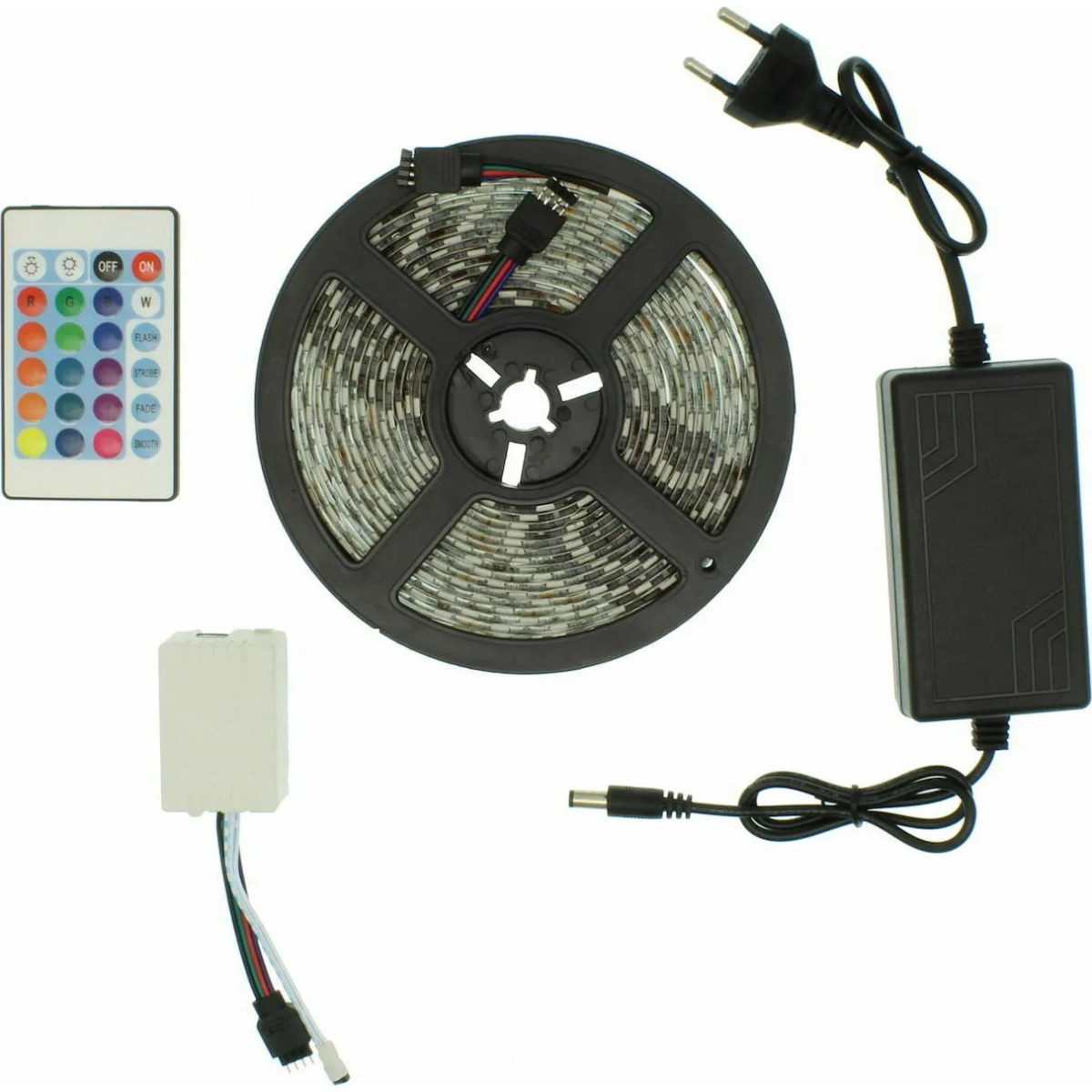 Αδιάβροχη Ταινία LED Τροφοδοσίας 12V RGB Μήκους 5m και 60 LED ανά Μέτρο Σετ με Τηλεχειριστήριο και Τροφοδοτικό Τύπου SMD5050