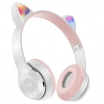 P47M Cat Ear Ασύρματα/Ενσύρματα On Ear Ακουστικά Λευκά