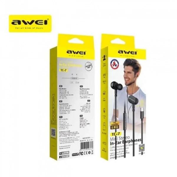 Awei TC-7 In-ear Handsfree με Βύσμα USB-C Μαύρο