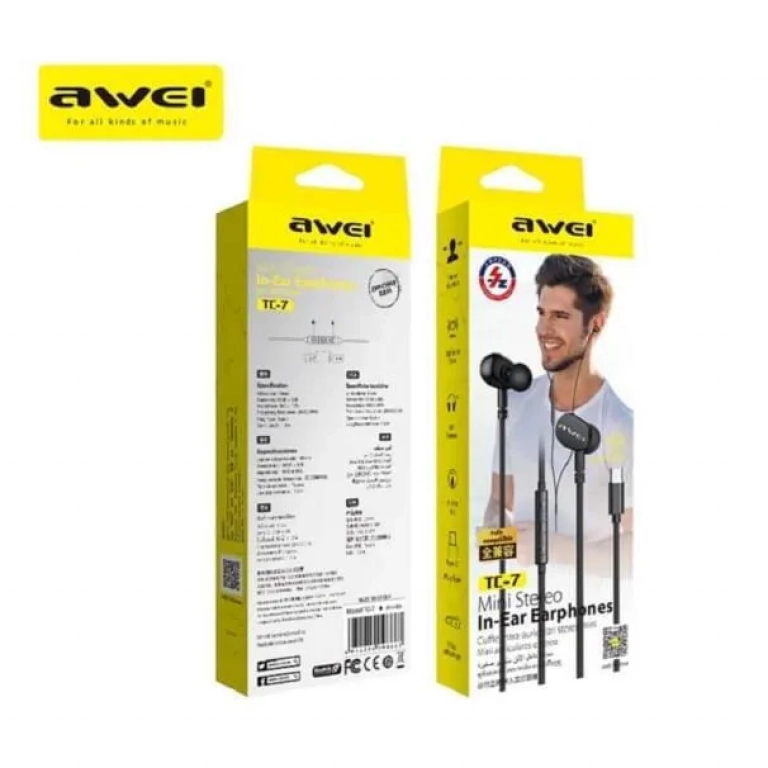 Awei TC-7 In-ear Handsfree με Βύσμα USB-C Μαύρο