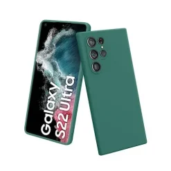 Samsung Galaxy S22 Ultra 5G- Rubber Soft Touch Silicone Cover with Microfiber Interior Camera Protection Dark Green