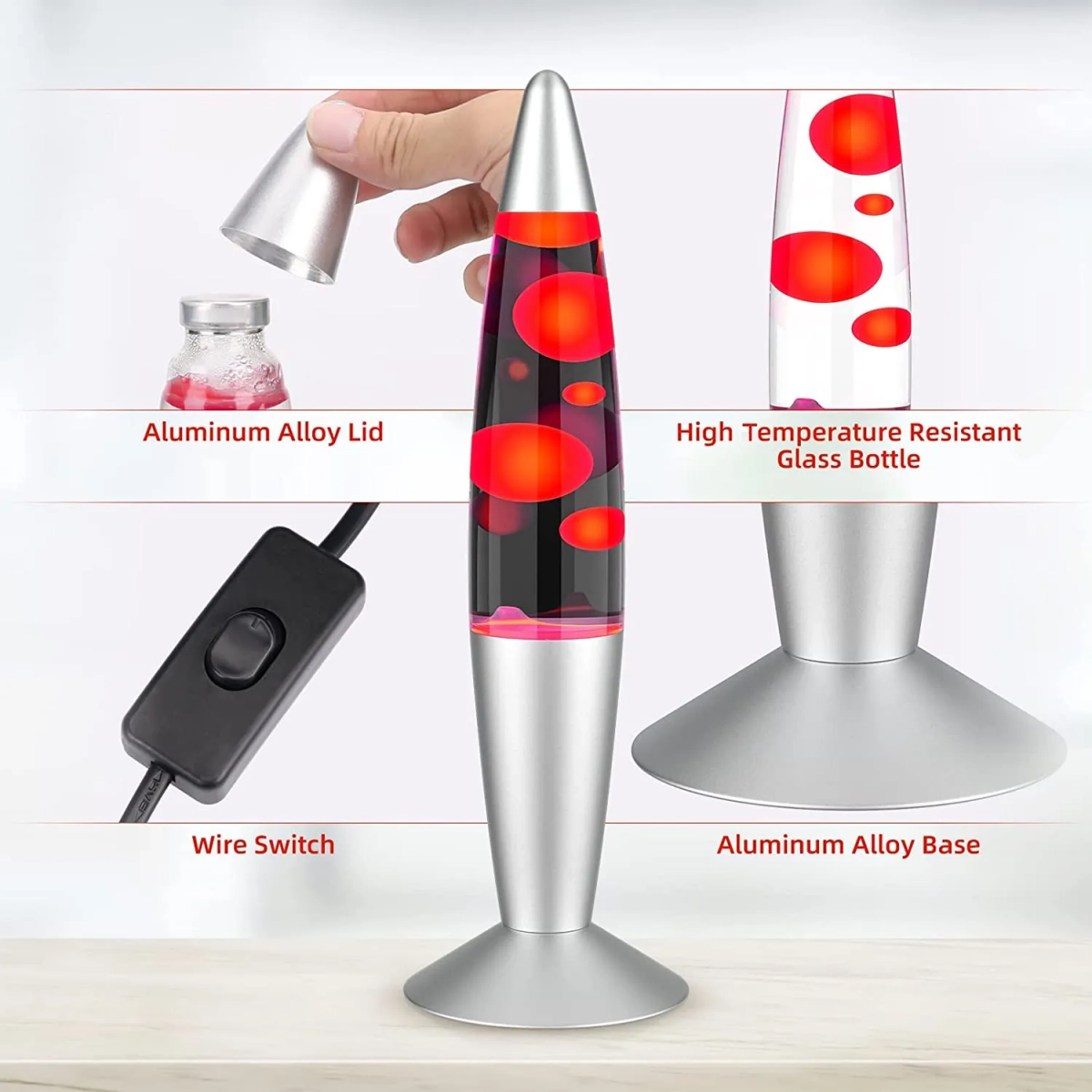 Red Relax Motion Διακοσμητικό Φωτιστικό Lava Lamp σε Κόκκινο Χρώμα