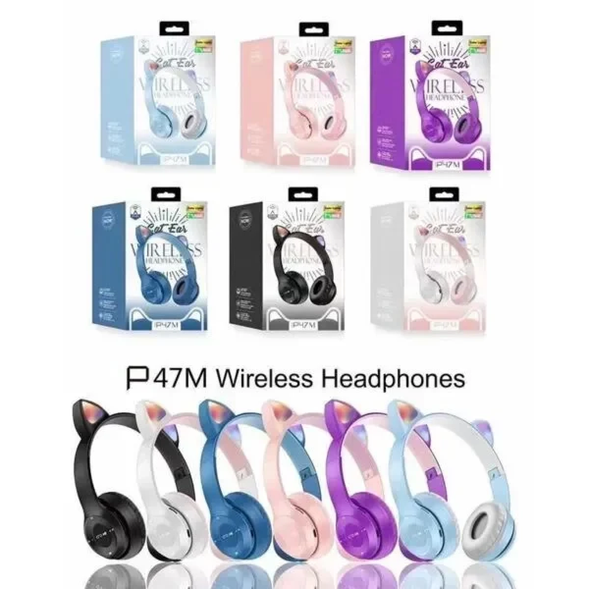 P47M Cat Ear Ασύρματα/Ενσύρματα On Ear Ακουστικά Μωβ