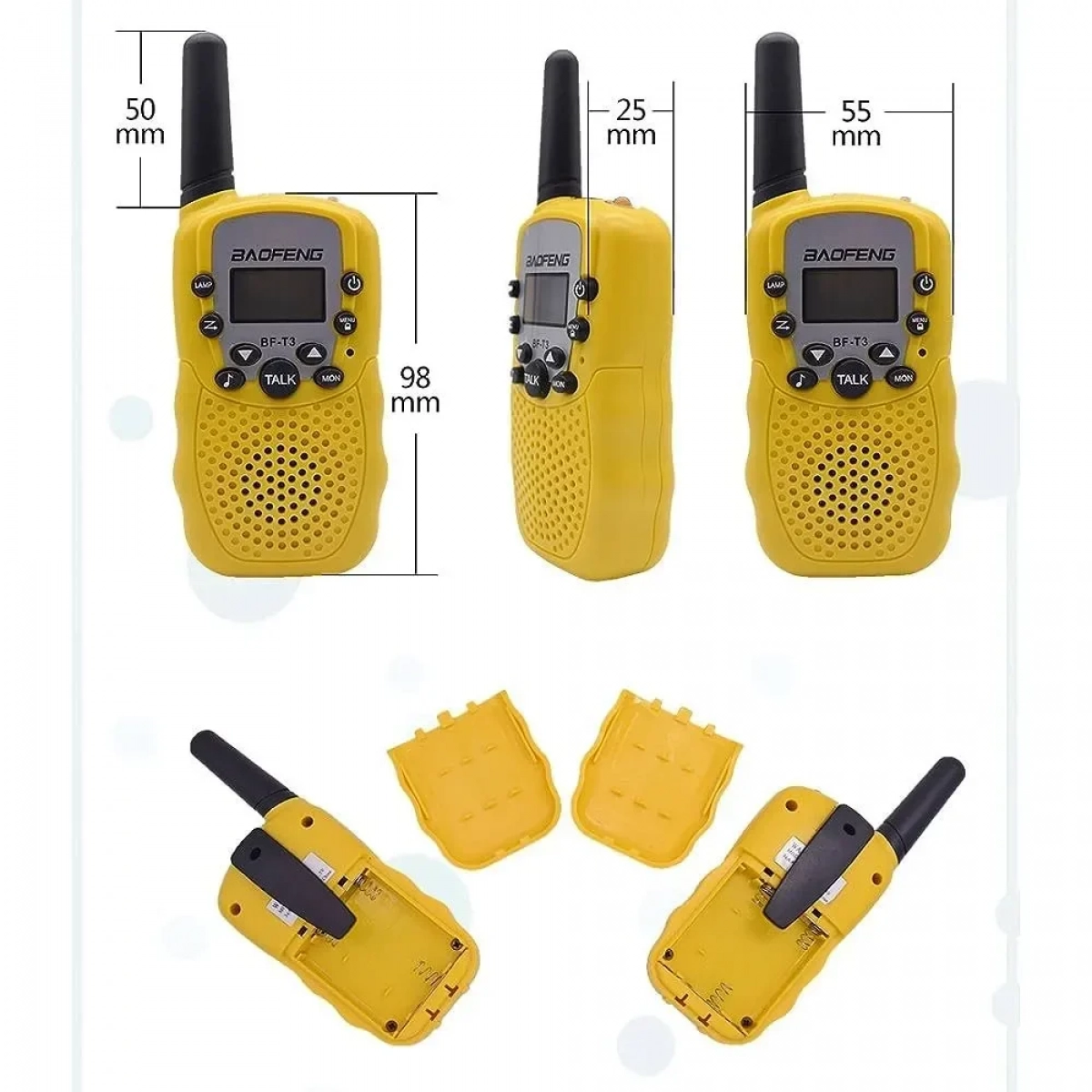Baofeng BF-T3 Walkie Talkie με Μονόχρωμη Οθόνη Σετ 2τμχ σε Κίτρινο Χρώμα