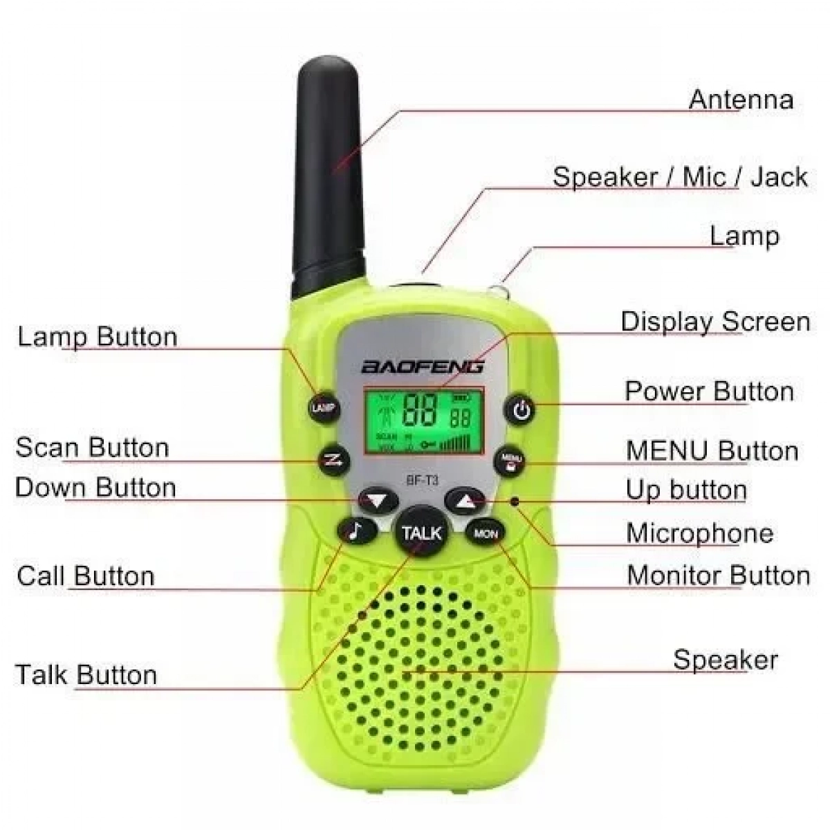 Baofeng BF-T3 Walkie Talkie με Μονόχρωμη Οθόνη Σετ 2τμχ σε Πράσινο Χρώμα