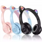 P47M Cat Ear Ασύρματα/Ενσύρματα On Ear Ακουστικά Γαλάζιο