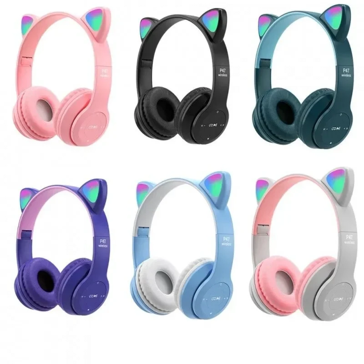 P47M Cat Ear Ασύρματα/Ενσύρματα On Ear Ακουστικά Μαύρα