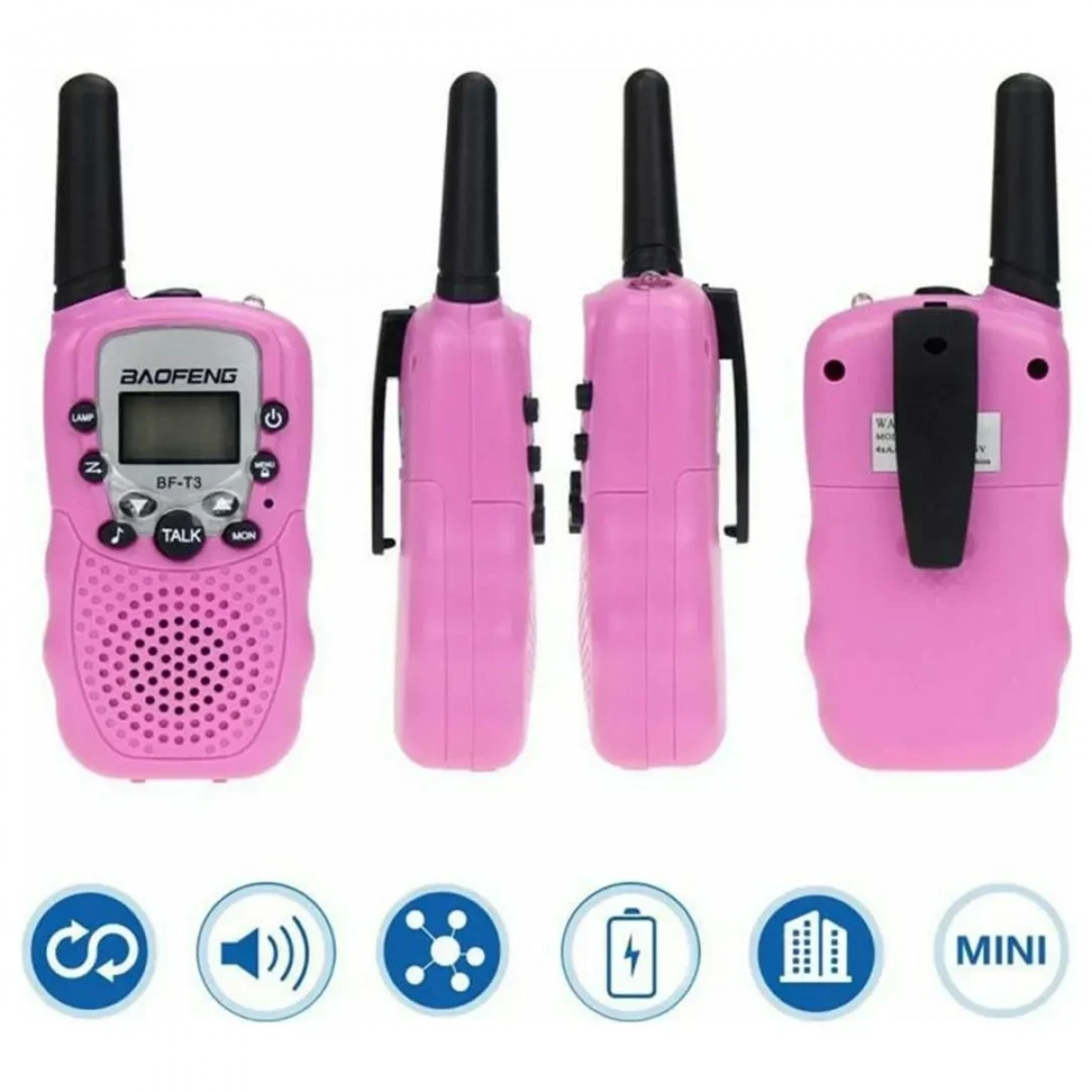 Baofeng BF-T3 Walkie Talkie με Μονόχρωμη Οθόνη Σετ 2τμχ σε Ροζ Χρώμα