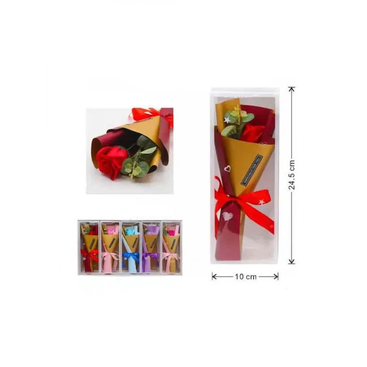 Μπουκέτο τεχνητό τριαντάφυλλο κόκκινο 24.5cm x 10cm - Image 2