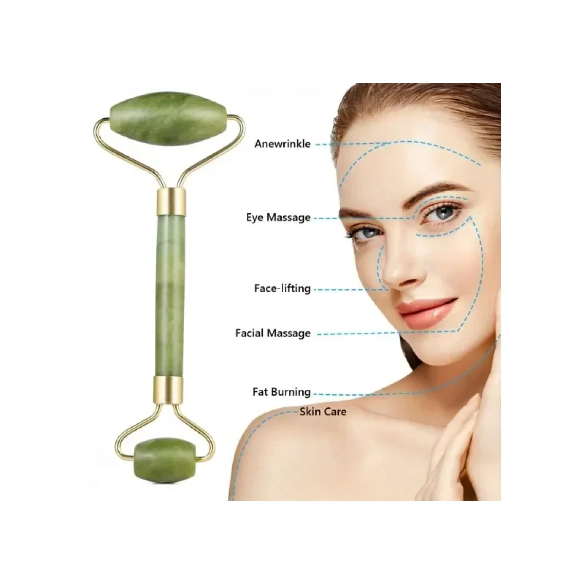 Jade Roller Ρολό Νεφρίτη για Μασάζ Προσώπου Green - Image 3