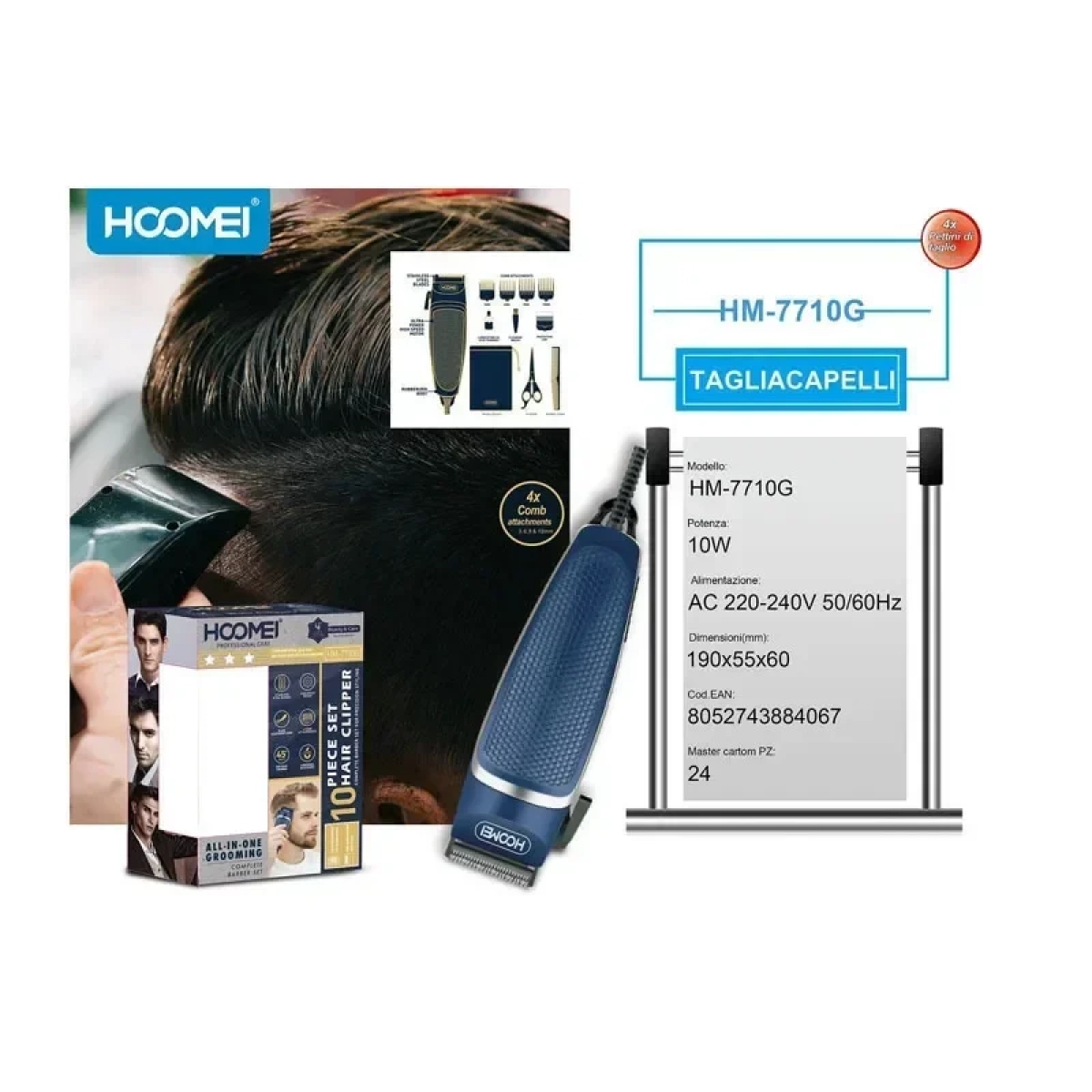 Hoomei Επαναφορτιζόμενη Κουρευτική Μηχανή Μπλε HM-7710G - Image 2