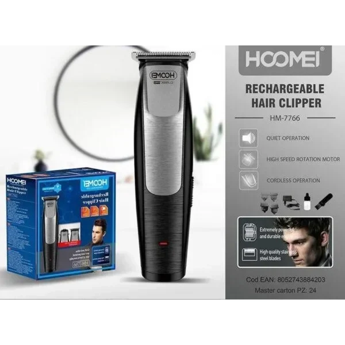 Επαναφορτιζόμενη Κουρευτική Μηχανή Hoomei HM-7766 Μαύρο - Image 6
