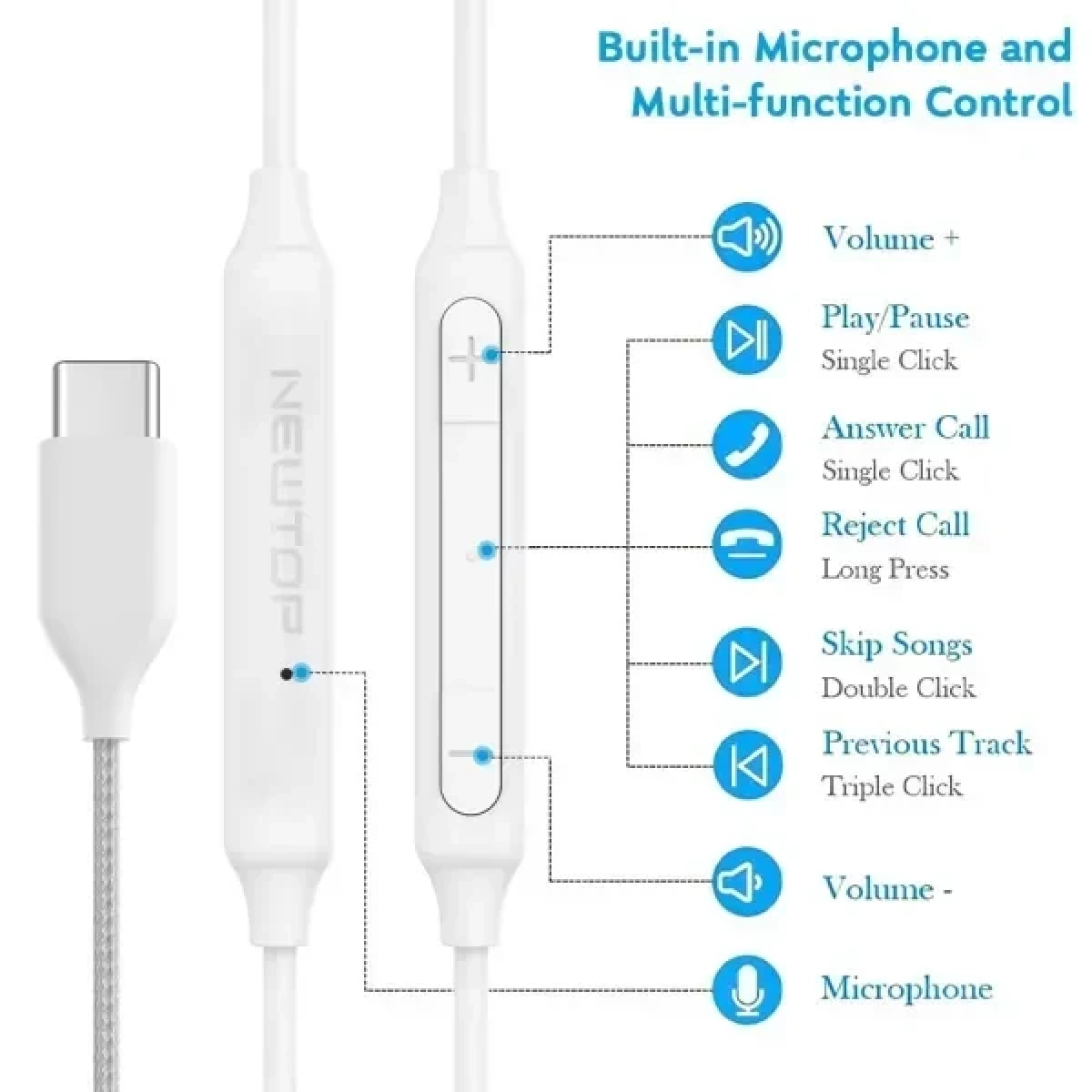 Ακουστικά Newtop TYPE-C CF28 Λευκό - Image 3