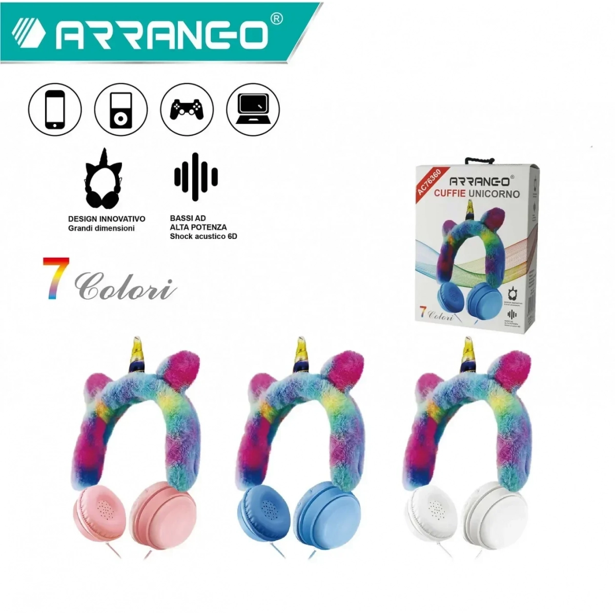 Arrango Unicorn Ενσύρματα On Ear Παιδικά Ακουστικά Μπλε AC76360 - Image 2