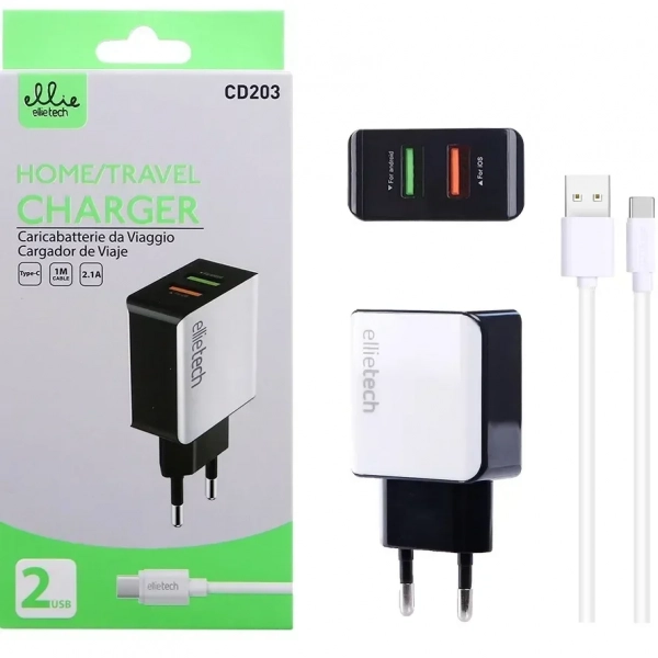 Ellietech USB-C Cable & 2x USB Wall Adapter Λευκό (CD203)