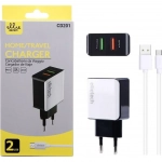Φορτιστής Κινητού Ellietech CD201 Cable & Wall Adapter 2.1A με Σύνδεση USB-A/micro USB Λευκό