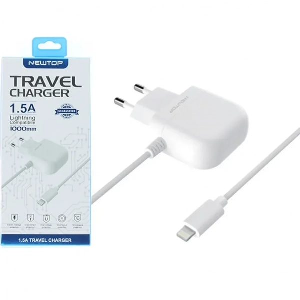 Newtop Φορτιστής με Ενσωματωμένο Καλώδιο Lightning Λευκός (CM09)