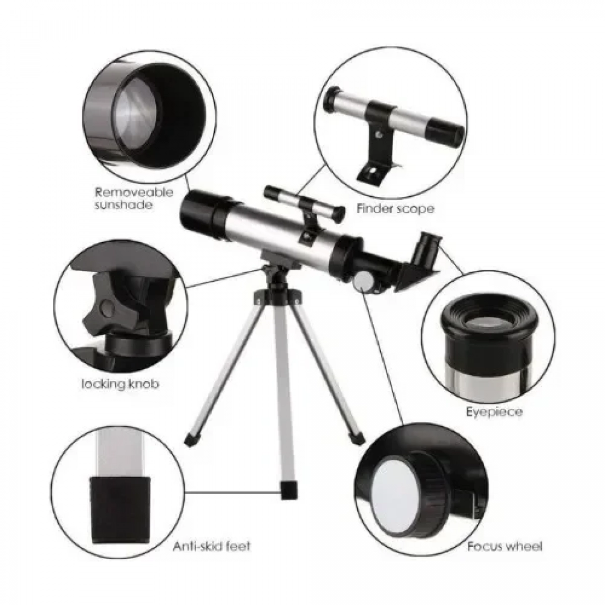 Ερασιτεχνικό Αστρονομικό Τηλεσκόπιο OPTICAL GLASS END METAL TUBE με Zoom 90x, Τρίποδο & Διόπτρα για Παιδιά και Αρχάριους F36050