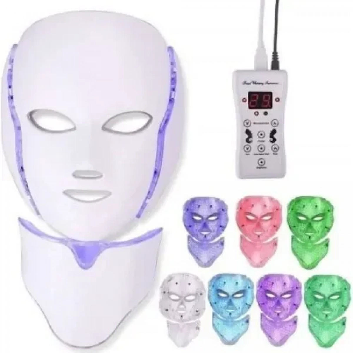 LED ΜΑΣΚΑ ΦΩΤΟΘΕΡΑΠΕΙΑΣ ΠΡΟΣΩΠΟΥ 7 ΧΡΩΜΑΤΩΝ ΜΕ ΛΑΙΜΟ ΚΑΙ 200 ΛΥΧΝΙΕΣ LED