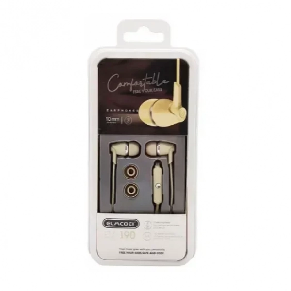 Handsfree Ακουστικά Elmcoei EV190 In-ear με Σύνδεση 3.5mm Jack Μπεζ
